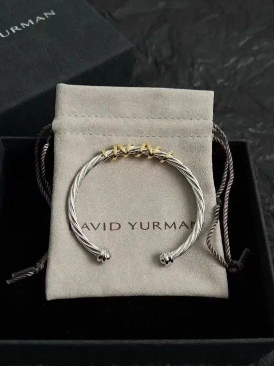 David Yurman Sterling Silver & Gold Cable Bracelet with Diamond Accents - Picture 2 of 5